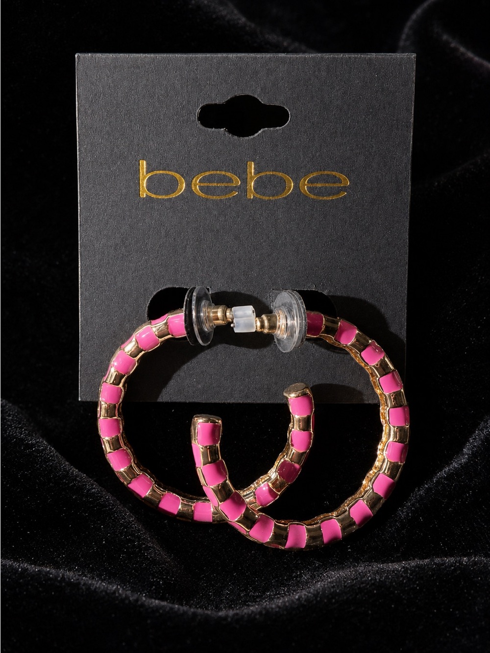 Bebe Gold and Bright Pink Hoop Earrings Post Style